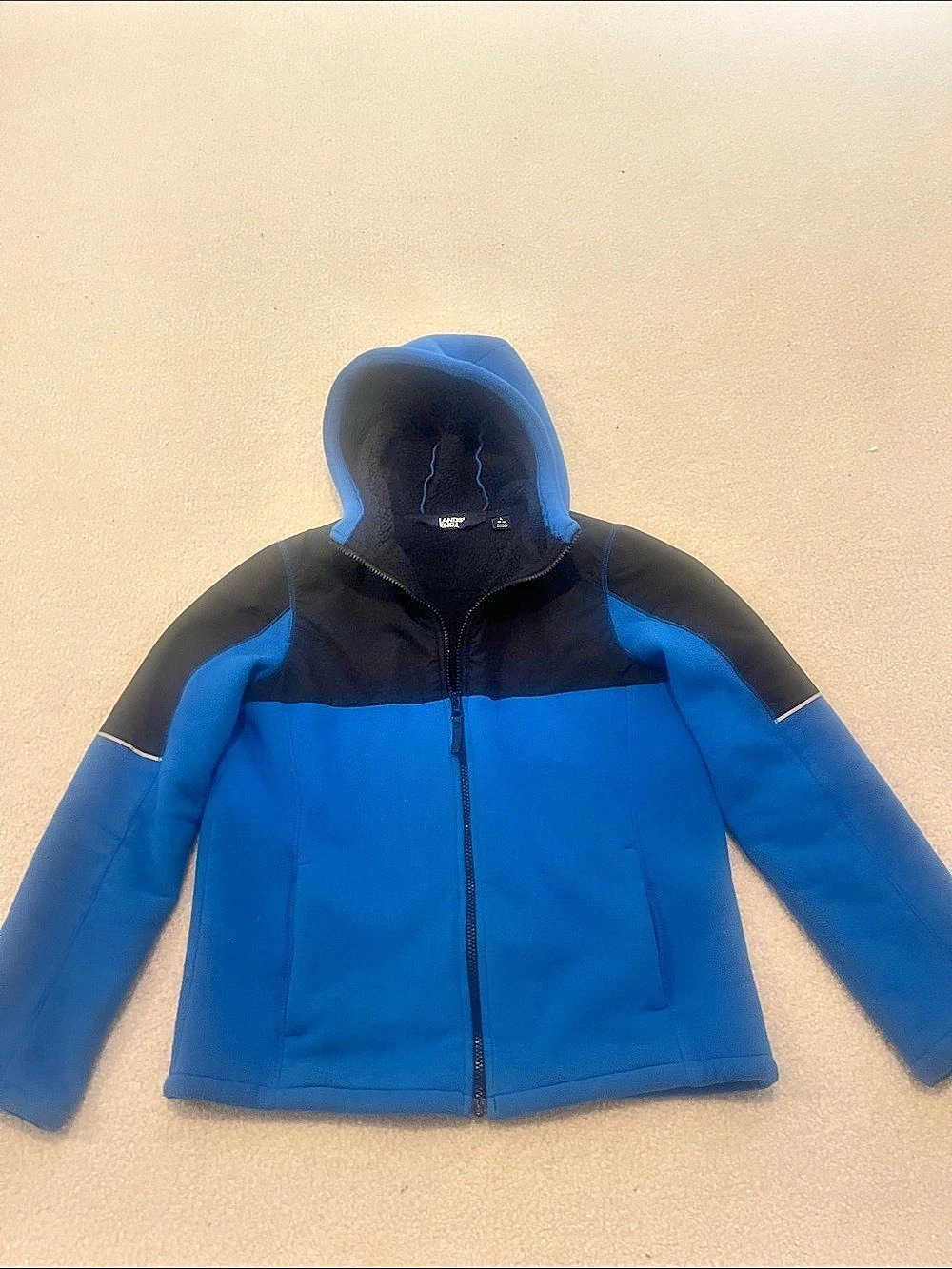 Lands' End Boys Colorblock Hooded Jacket Blue & Black Large